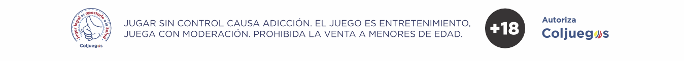 Jugar sin control causa adicción. Prohibida la venta a menores de edad. +18. Autoriza Coljuegos
